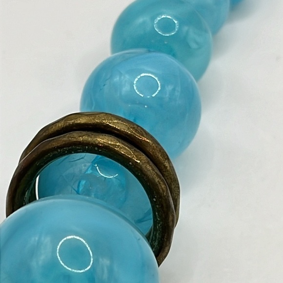 Large Bubble Necklace with Copper Circles! Big Bold Clear Blue Ball 20” Necklace - Picture 6 of 13